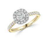 Cushion Cut Diamond Halo Shoulder Set Engagement Ring by Harrogate Jewellers, a bespoke jewellery piece for weddings in Yorkshire, featuring lab grown diamonds.