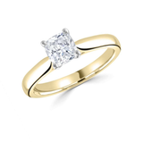 Harrogate Jewellers' Classic Cushion Cut Solitaire Diamond Engagement Ring, a bespoke jewellery piece in gold set with a brilliant lab-grown diamond, displayed on a white background.