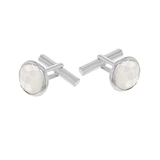 Harrogate Jewellers' sterling silver cufflinks with round Mother of Pearl, ideal for formal occasions or bespoke jewellery gift in Harrogate, Yorkshire.