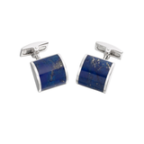 Square cufflinks by Harrogate Jewellers, made of sterling silver with deep blue Lapis Lazuli stones, perfect for a modern gentleman's engagement or wedding in Yorkshire.