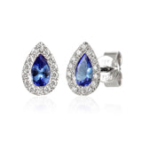 Pear Blue Sapphire and Diamond Halo Stud Earrings 18ct White Gold