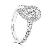 Lab-Grown Pear Cut Diamond Halo Engagement Ring Tapered Diamond Shoulders  | The Luna Ring