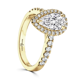 Lab-Grown Pear Cut Diamond Halo Engagement Ring Tapered Diamond Shoulders  | The Luna Ring
