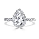 Lab-Grown Pear Cut Diamond Halo Engagement Ring Tapered Diamond Shoulders  | The Luna Ring