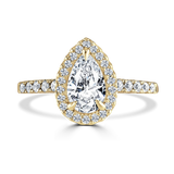 Lab-Grown Pear Cut Diamond Halo Engagement Ring Tapered Diamond Shoulders  | The Luna Ring