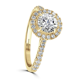 Lab-Grown Round Brilliant Cut Diamond Halo and Shoulders Engagement Ring | The Delphine Ring