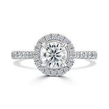 Lab-Grown Round Brilliant Cut Diamond Halo and Shoulders Engagement Ring | The Delphine Ring
