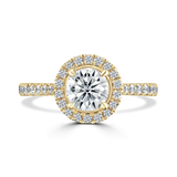 Lab-Grown Round Brilliant Cut Diamond Halo and Shoulders Engagement Ring | The Delphine Ring