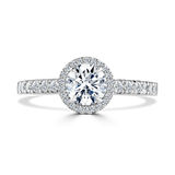 Lab-Grown Round Brilliant Cut Diamond Halo and Shoulders Engagement Ring | The Delphine Ring