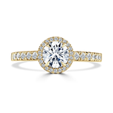Lab-Grown Round Brilliant Cut Diamond Halo and Shoulders Engagement Ring | The Delphine Ring