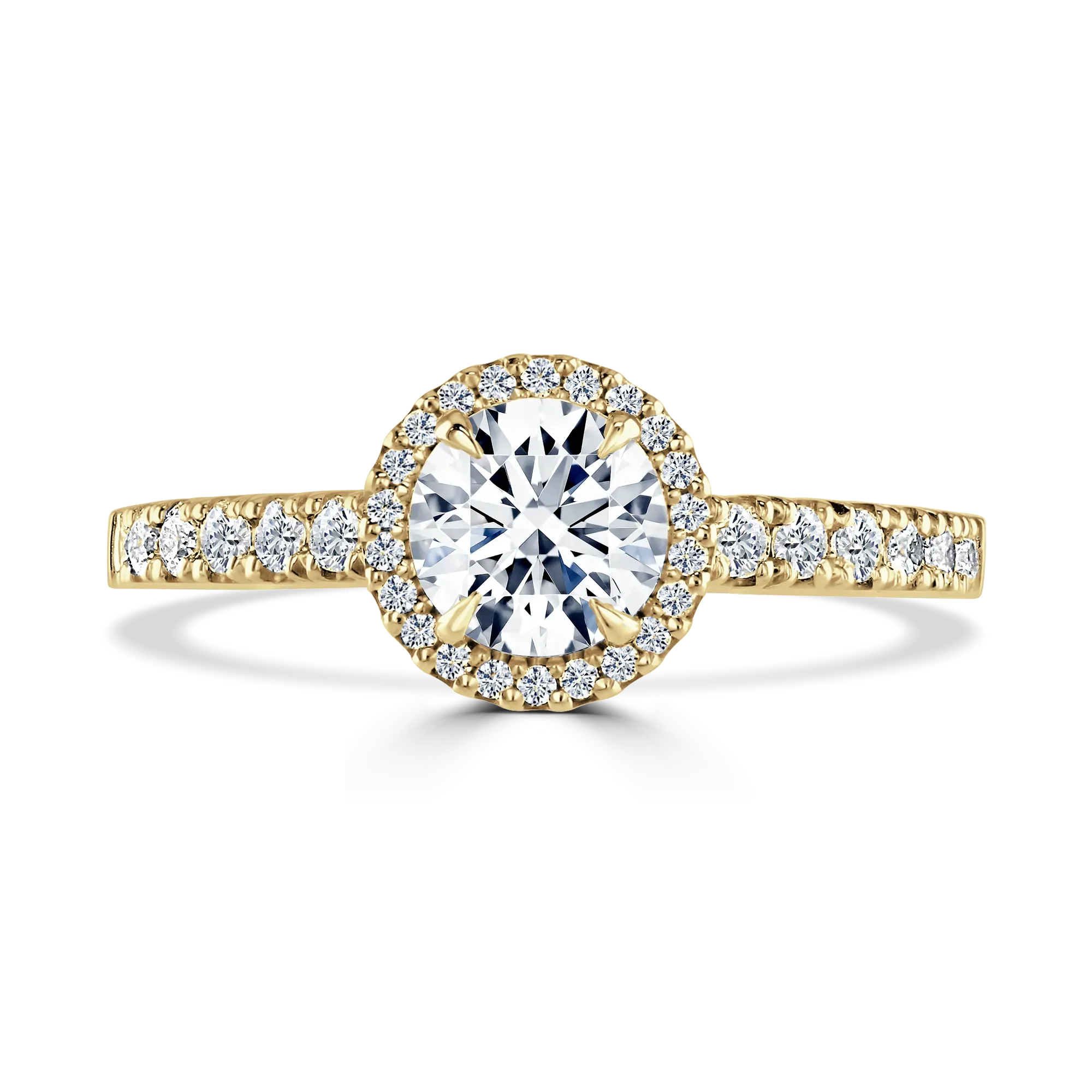 Lab-Grown Round Brilliant Cut Diamond Halo and Shoulders Engagement Ring | The Delphine Ring