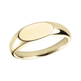 Medium East West Oval Signet Ring Gold from Harrogate Jewellers, a bespoke Yorkshire jewel with a smooth reflective surface, perfect for Earth Mined Diamonds Wedding Rings.