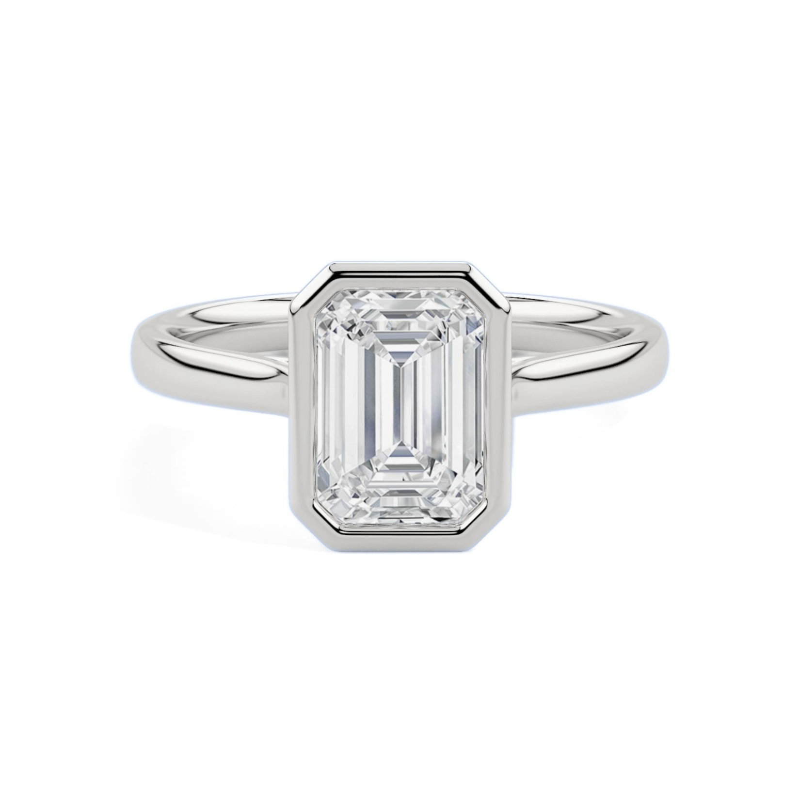 Lab-Grown Emerald Cut Diamond Bezel Rub-Over Set Engagement Ring | The Vivienne Ring