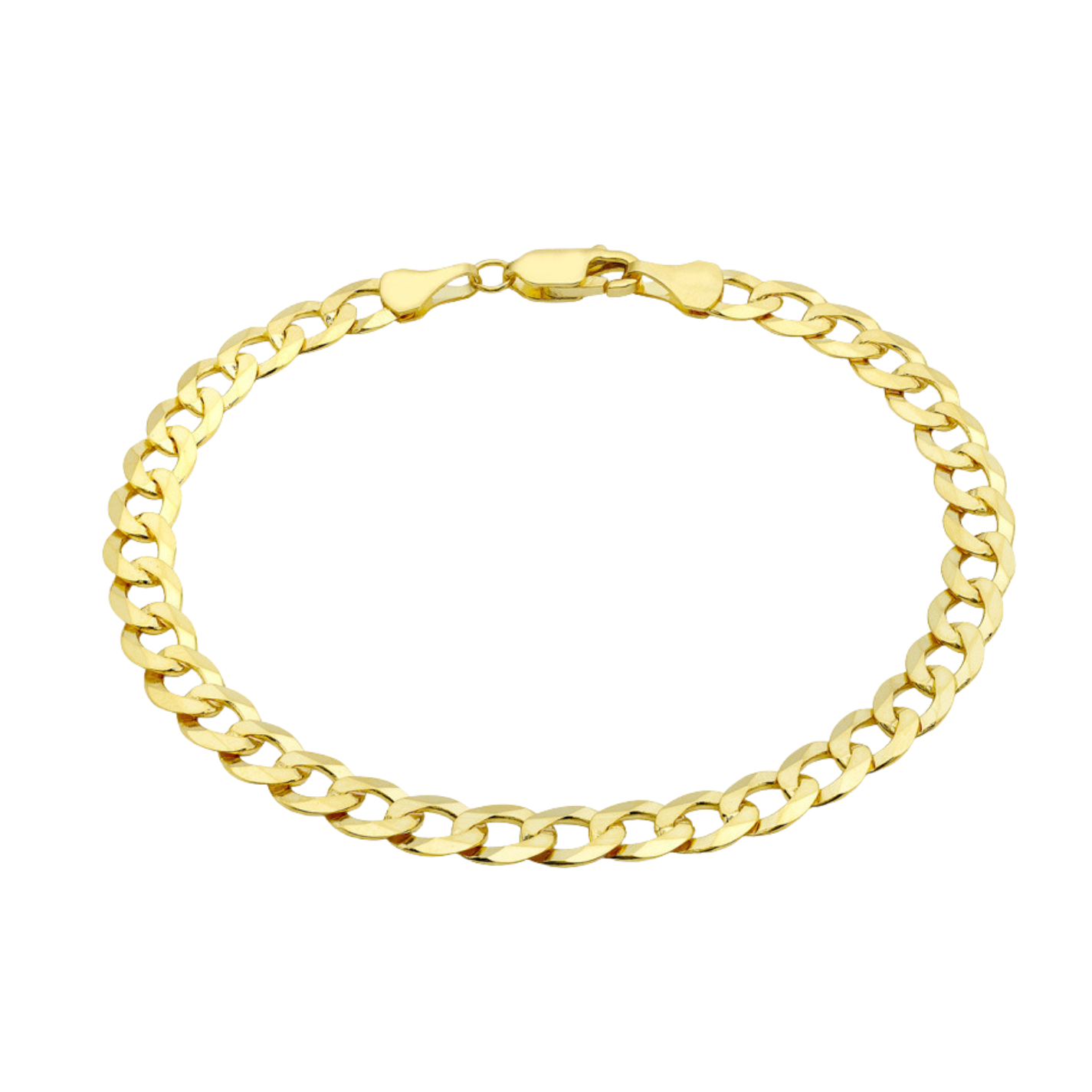 Harrogate Jewellers' Yellow Gold Flat Curb Bracelet with polished design and secure lobster clasp, ideal for everyday wear or special occasions