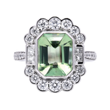Mint Tourmaline and Diamond Flower Halo Ring