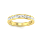 Harrogate Jewellers' Mixed Cut Channel Set Diamond Eternity Ring in platinum with round and baguette Earth Mined Diamonds on a white background