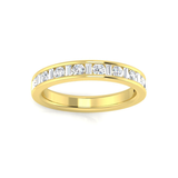 Harrogate Jewellers' Mixed Cut Channel Set Diamond Eternity Ring in platinum with round and baguette Earth Mined Diamonds on a white background