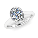 Harrogate Jewellers' lab-grown oval cut engagement ring, ELARA, set in white gold with a bezel setting, bespoke jewellery in Harrogate, Yorkshire