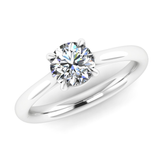 Close-up of Harrogate Jewellers' Round Brilliant Cut Classic Solitaire Talon Claw Engagement Ring in platinum, showcasing its earth-mined diamond. Ideal for bespoke Yorkshire weddings.