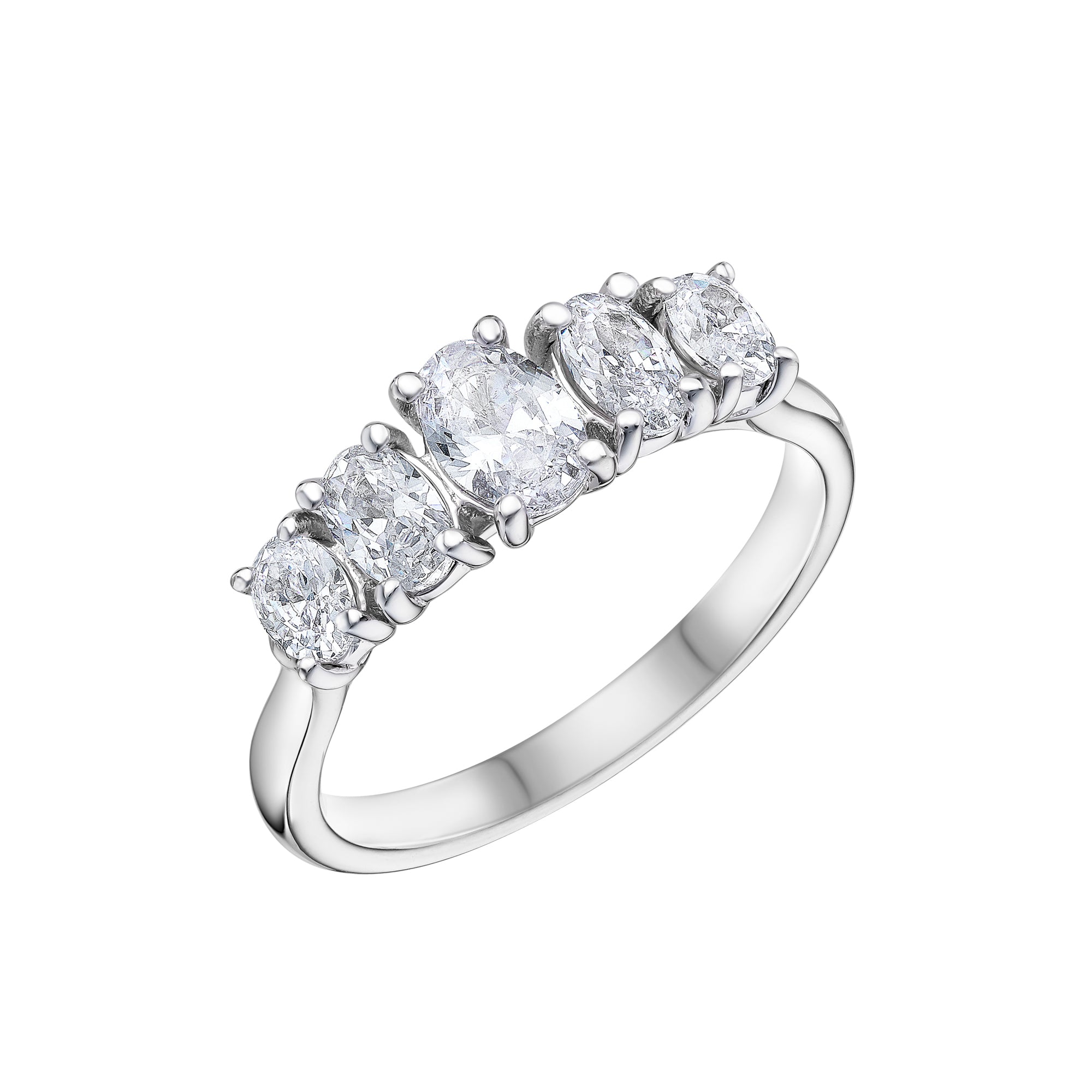 Harrogate Jewellers' Graduated Oval Cut Diamond Five Stone Ring, showcasing natural earth mined diamonds, set in platinum or white gold, perfect for bespoke jewellery in Harrogate, Yorkshire.