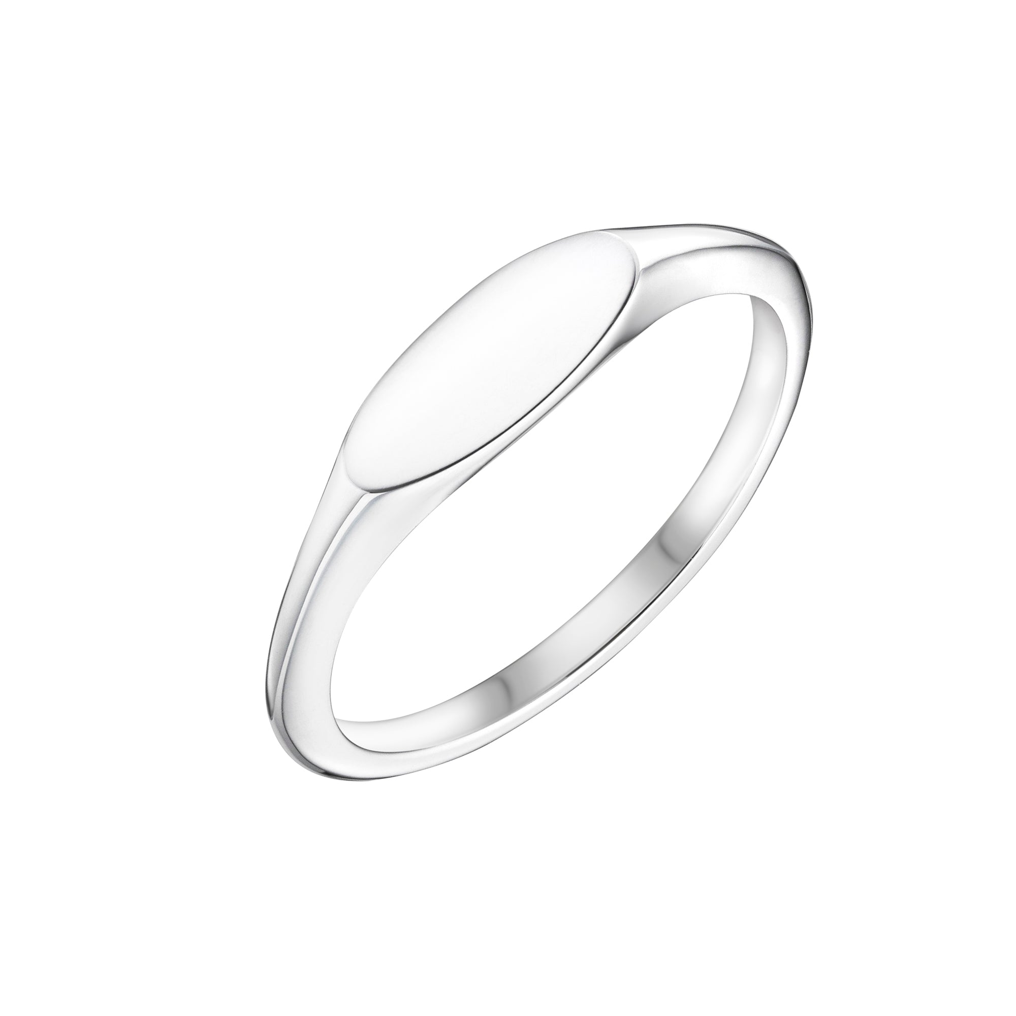 Harrogate Jewellers' Slim Oval Signet Ring Gold, high polished, minimalist and sleek design for everyday wear, perfect for bespoke engraving. Ideal for engagement or wedding, featuring earth mined diamonds.