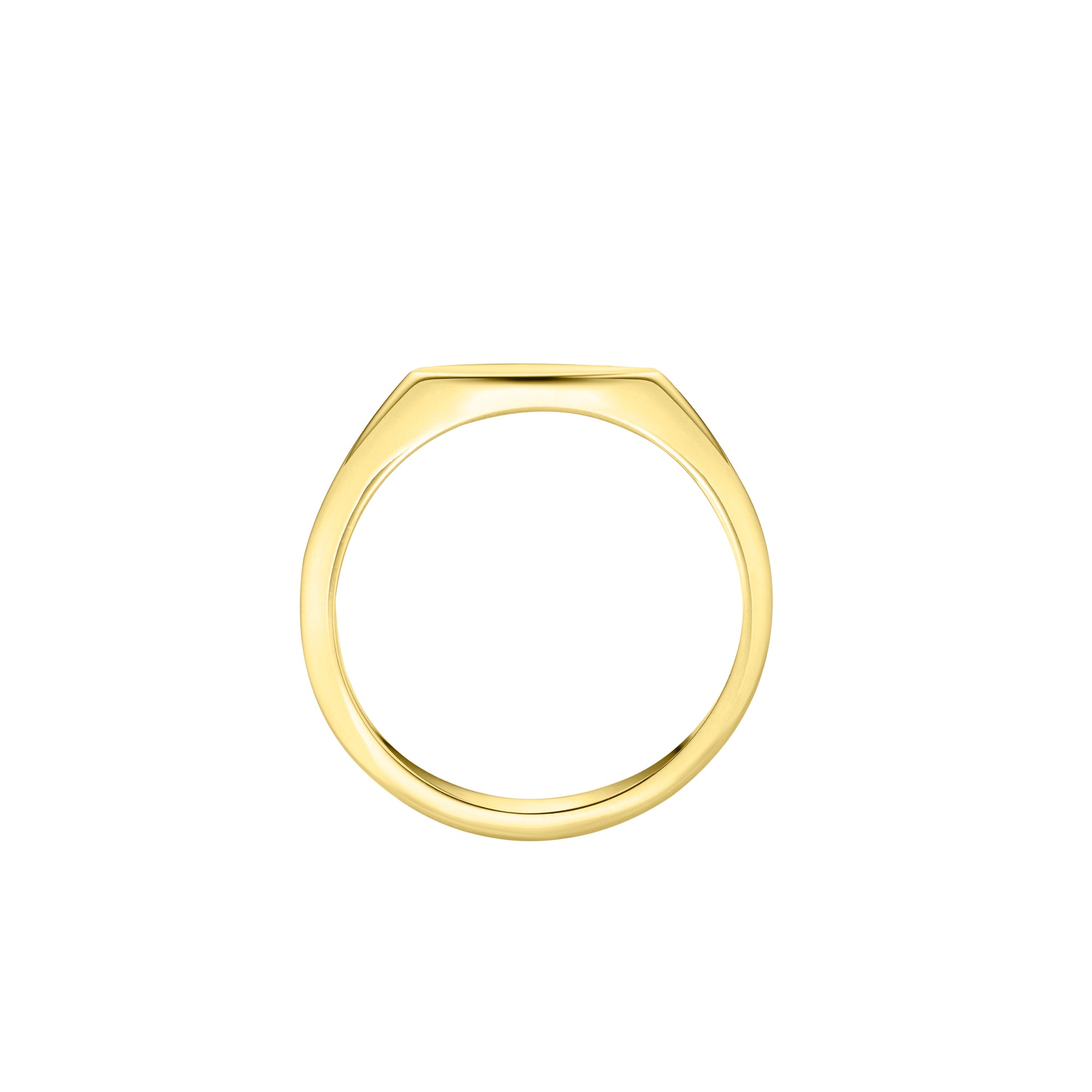 Harrogate Jewellers' slim oval signet ring in high polish 9ct yellow gold, ideal for bespoke engraving, symbol of elegant minimalist style.