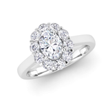 Harrogate Jewellers' EDITH ring featuring a lab-grown oval cut diamond in a flower halo design, a top choice for bespoke, Earth Mined Diamond wedding rings in Harrogate, Yorkshire.