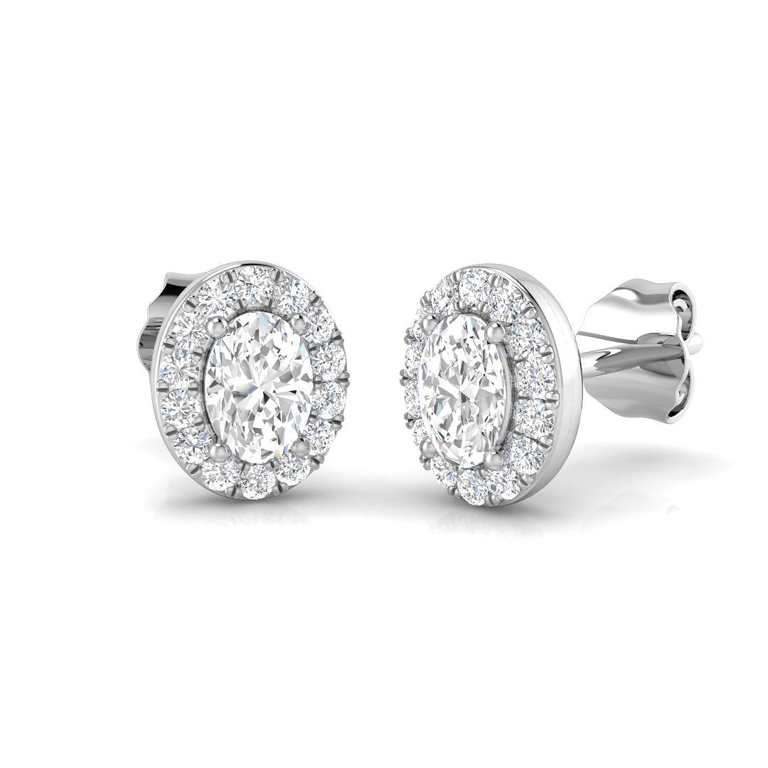 Oval Halo Diamond Earrings from Harrogate Jewellers, set in 18ct Gold. Ideal for wedding or bespoke jewellery in Harrogate Yorkshire.
