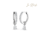 Diamond Hoop Earrings with Interchangeable Pear Cut Diamond Drop