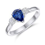 Pear cut sapphire and diamond trilogy ring in 18ct white gold by Harrogate Jewellers, a bespoke piece of Yorkshire jewellery