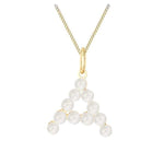 Pearl necklace with a gold chain on a white background initial letter a