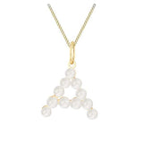 Pearl necklace with a gold chain on a white background initial letter a