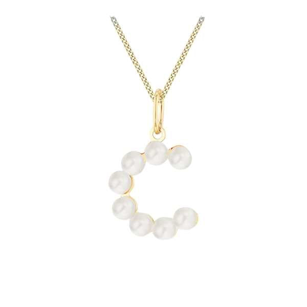 Gold necklace with pendant made of pearls initial letter C