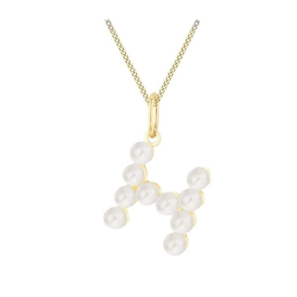Pearl necklace with gold chain on a white background letter H 9ct Yellow Gold