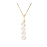 Gold necklace with four pearl beads on a white background