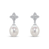 Pearl and Diamond Clover Earrings by Harrogate Jewellers, bespoke jewellery in Harrogate Yorkshire, perfect for wedding or engagement