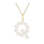 9ct yellow gold initial pendant from Harrogate Jewellers, adorned with pearls, against a white background