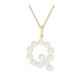 9ct yellow gold initial pendant from Harrogate Jewellers, adorned with pearls, against a white background