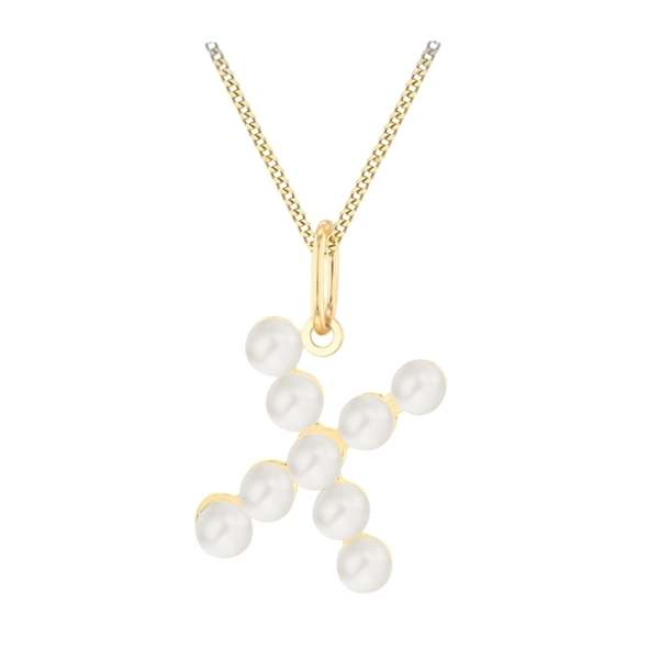 Pearl Initial Pendant 9ct Yellow Gold by Harrogate Jewellers, bespoke freshwater pearl alphabet necklace set in white gold, perfect for Yorkshire weddings