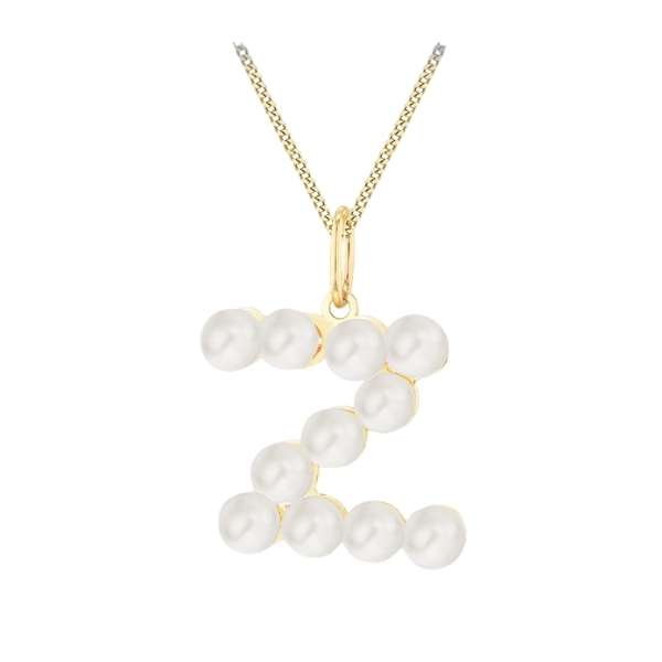 Pearl necklace with a gold chain on a white background initial letter z