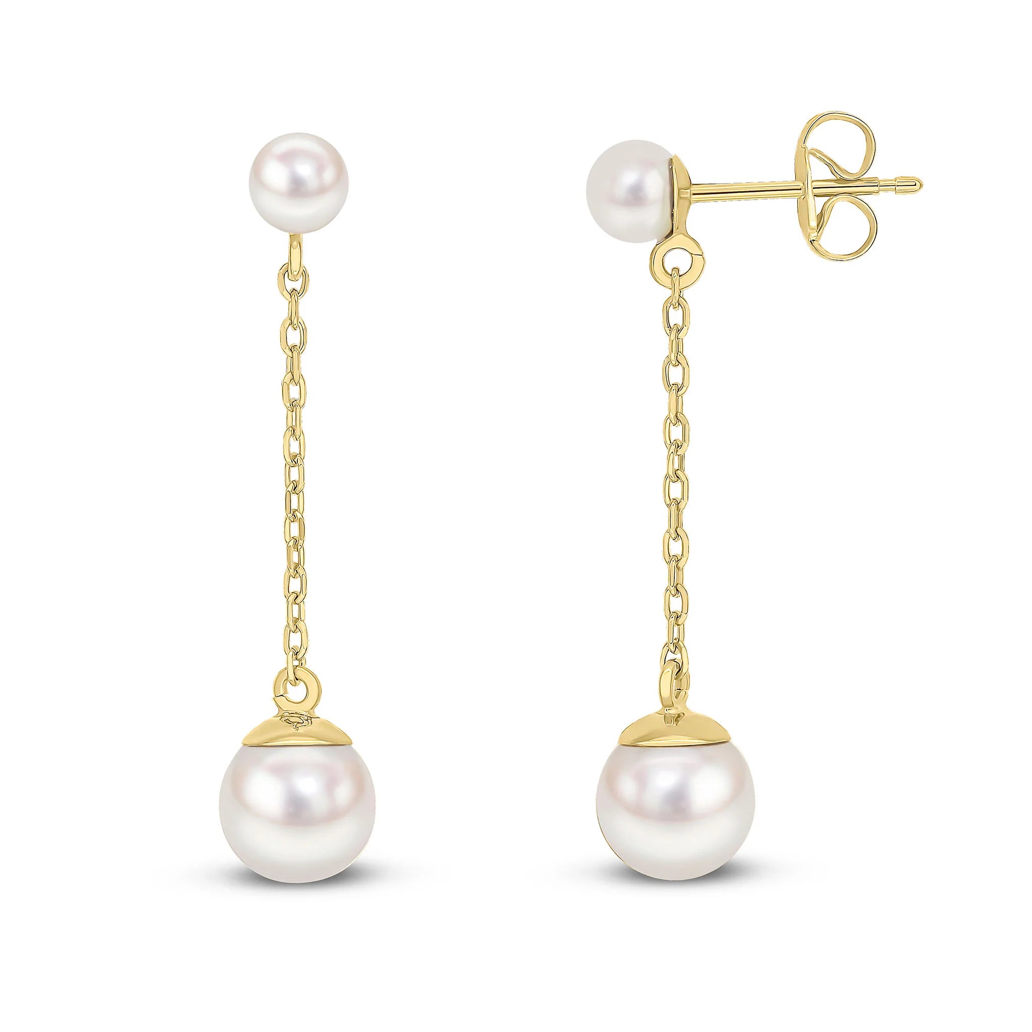 9ct Yellow Gold Chain Drop Pearl Earrings by Harrogate Jewellers, perfect for weddings or bespoke jewellery occasions in Harrogate, Yorkshire