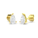 Pear cut solitaire lab-grown diamond earrings 0.71ct by Harrogate Jewellers, crafted from platinum set against a white background.