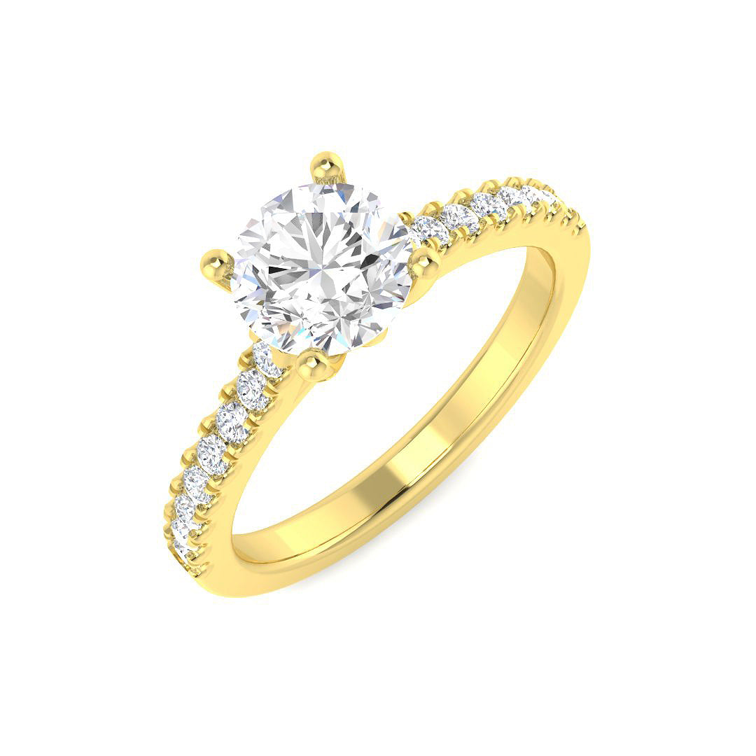 Harrogate Jewellers' Lab Grown Round Brilliant Cut Diamond Ring 1.01ct, an elegant 18ct yellow gold engagement ring with sparkling diamond-set shoulders, perfect for Yorkshire bespoke jewellery seekers.