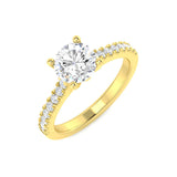Harrogate Jewellers' Lab Grown Round Brilliant Cut Diamond Ring 1.01ct, an elegant 18ct yellow gold engagement ring with sparkling diamond-set shoulders, perfect for Yorkshire bespoke jewellery seekers.