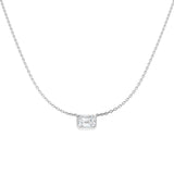 Bezel Set Emerald Cut Lab-Grown Diamond Pendant by Harrogate Jewellers, featuring a platinum chain and white gold setting, perfect for bespoke jewellery lovers in Yorkshire.