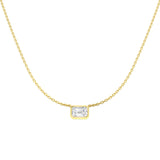 Emerald cut lab-grown diamond pendant by Harrogate Jewellers, bezel set in white gold, bespoke Yorkshire jewellery