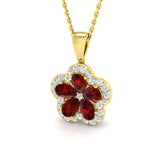 9ct Yellow Gold Ruby & Diamond Flower Pendant | 0.96ct Ruby & 0.27ct Diamonds | Harrogate Jewellers