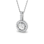 Harrogate Jewellers' Round Brilliant Lab Grown Diamond Halo Pendant 0.67ct in platinum, featuring a central diamond and halo of diamonds on a white gold chain for bespoke Yorkshire jewellery.