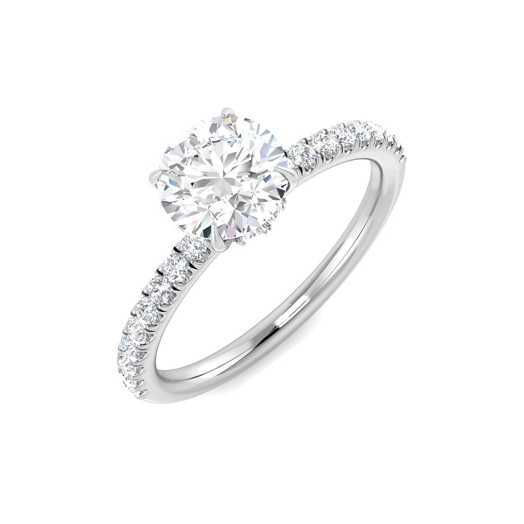 1.00ct round brilliant cut lab-grown diamond engagement ring by Harrogate Jewellers, platinum band adorned with smaller diamonds, bespoke jewellery in Harrogate Yorkshire.