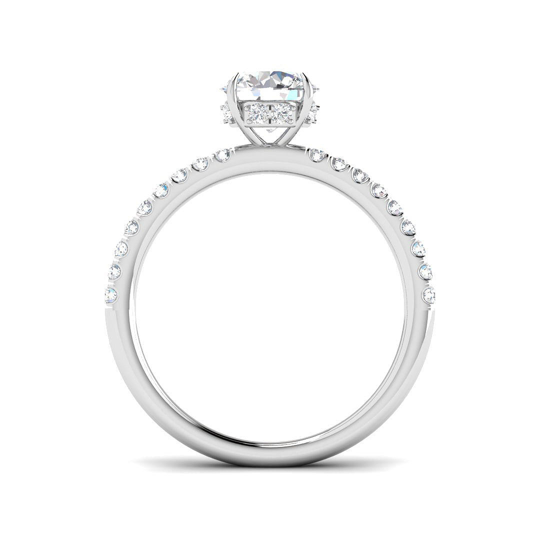 Harrogate Jewellers' 1.00ct lab-grown round brilliant cut diamond ring in platinum with diamond-set shoulders and under halo, perfect for bespoke engagement in Yorkshire.